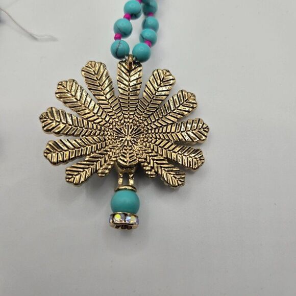 Betsey Johnson Boho Peacock Tassel Necklace Multi Stone Pendant Beaded New - Picture 5 of 5